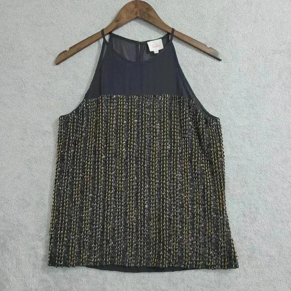 Parker Womens Small Black 100% Silk  Sequin Beaded Tank Top  10PT - Picture 1 of 8